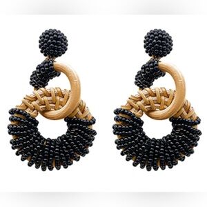 NWT BEAUTIFUL SEED BEAD & RATTAN BLACK & NATURAL